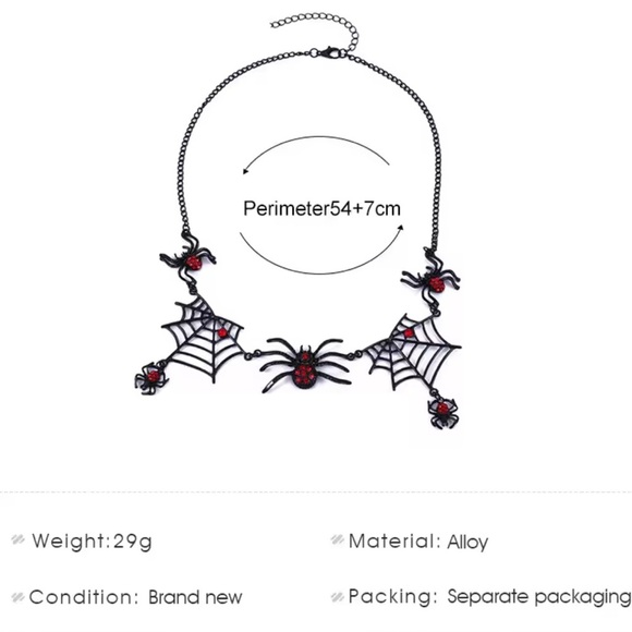 Halloween gothic party Black Spider Web Necklace with Red Accents - Picture 9 of 11